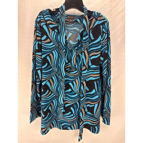 Dana Buchman Blue Zig Zag Print Blouse Pullover Top Size L Artsy Oversized - Picture 2 of 8